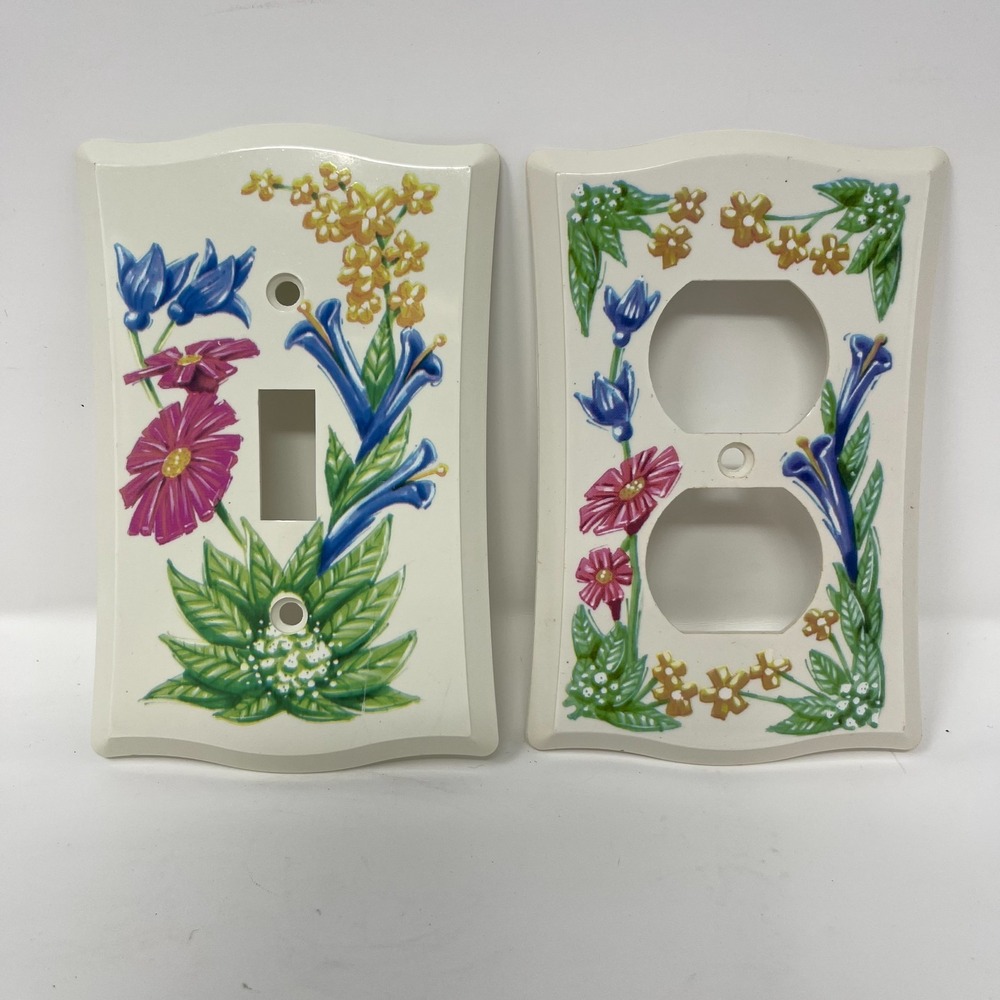 GE Decorator Wall Plate Flame Retardant Switch + Outlet Floral VTG CottageCore
